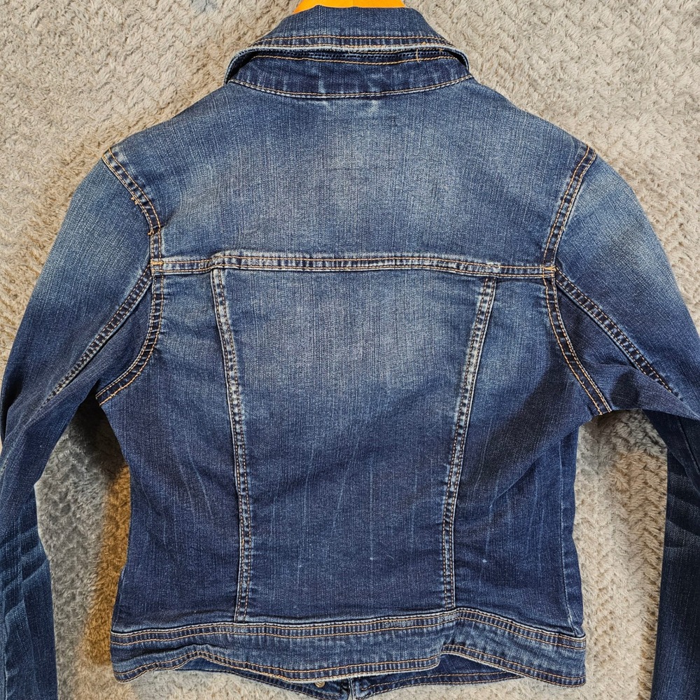 Aeropostale Womens Medium Wash Distressed Denim Trucker Jacket Blue Size M - Picture 6 of 7